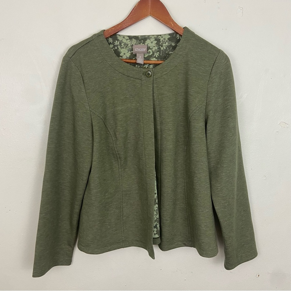 Chicos Olive Green Button Front Cardigan Large